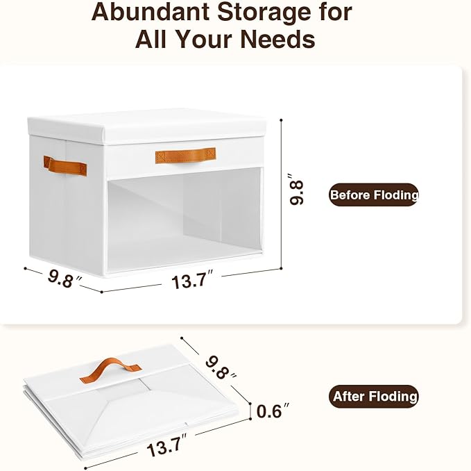 Homsorout Large Storage Bins with Lids - 3 Pack Foldable Decorative Organizers with Clear Windows & Handles, Cube Storage Org