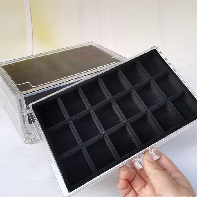 YUFONG Earring Organizer Box Acrylic Jewelry Organizer with 3 Drawers 54 Adjustable Grids Clear Stackable Earring Holder Velv