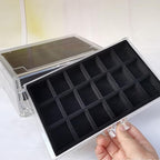 YUFONG Earring Organizer Box Acrylic Jewelry Organizer with 3 Drawers 54 Adjustable Grids Clear Stackable Earring Holder Velv