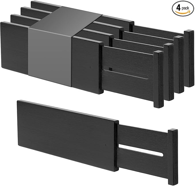 Utoplike Bamboo Dresser Drawer Dividers, 4'' High Adjustable Drawer Organizers for Clothing, Spring Loaded, Works in Kitchen,