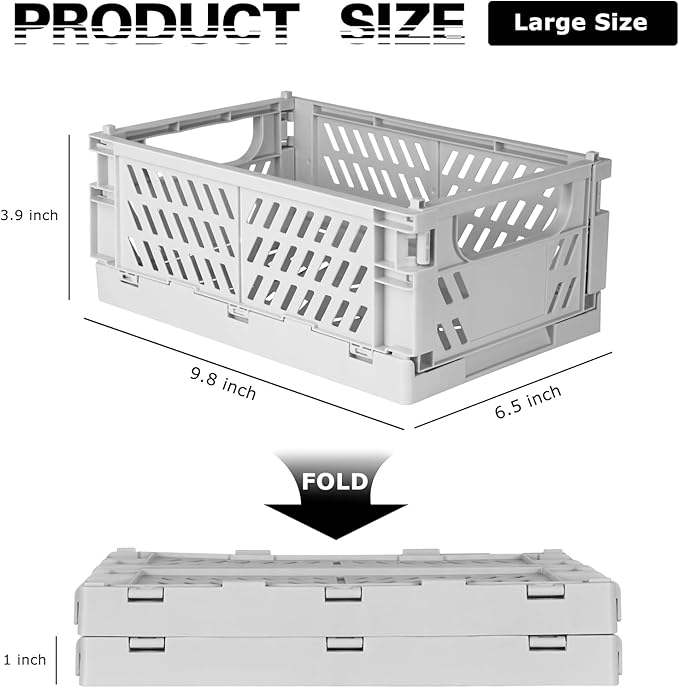 Tixill 2-Pack Mini Foldable Plastic Baskets for Organizing and Storage, Collapsible Storage Crate for Home Kitchen Bedroom Ba