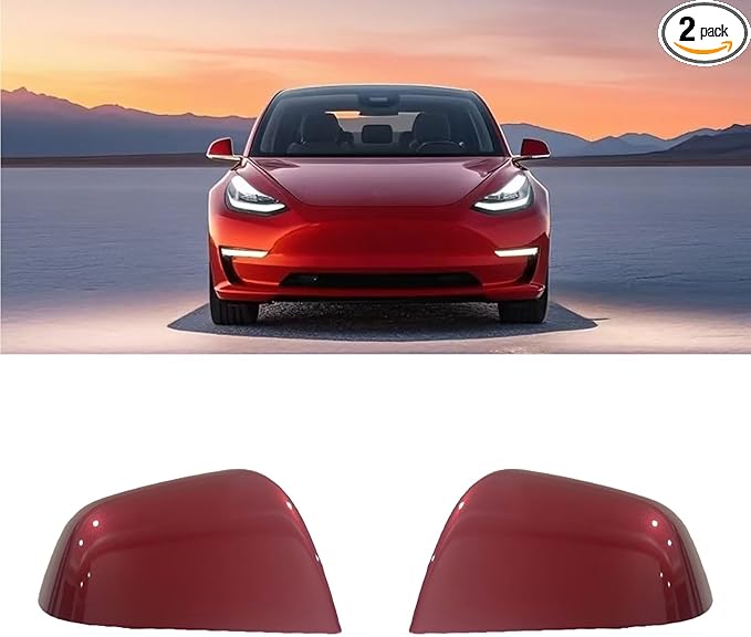 Compatible with Tesla Model Y Side Mirror Cover Replacement 2021 2022 2023 2024, Left & Right Side Rearview Mirror Cover Cap for Model Y Accessories(red)