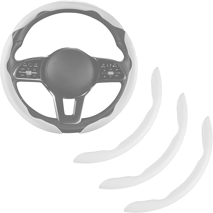 Nappa Leather Car Steering Wheel Cover for Men Women, Ultra-Thin Non-Slip Breathable Microfibre, Universal for 14.5"-15" Stee
