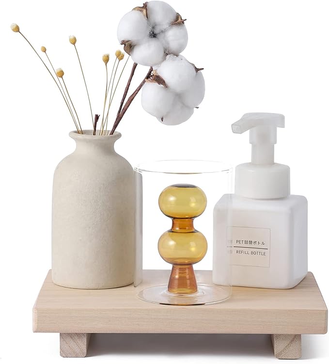 zoocatia Small Wood Tray Pedestal Stand Farmhouse Bathroom Decor Decorative Wooden Riser Kitchen Soap Dish Holder for Vanity,