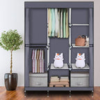 Karlhome 4-Tiers 8 Compartment Canvas Wardrobe, Portable Wardrobe Fabric Wardrobe with Shelves and Cover for Hanging Clothes,