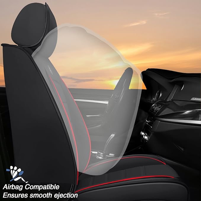 Seat Covers for Ford Expedition Max 2018-2026 8 Seaters, Compatible Airbag Non-Slip Waterproof Leather Seat Protector, Luxury Car Interior Seat Cover Full Set, Black Red