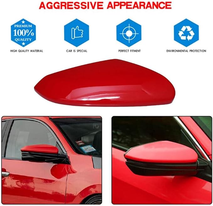 Red Right Mirror Cap Cover For Honda Civic 2016 2017 2018 2019 2020 2021 Rearview Mirror Cap Replacement (Red Right Side)