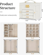 TORIBIO Jewelry Box for Women, Leather Jewelry Organizer with Mirror & Lock, 4-Tier Jewelry Storage Organizer with 3 Drawers 