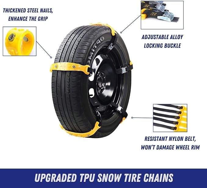Jeremywell Snow Chains Anti-Skid Anti Slip Emergency Snow Tire Chains - Portable Emergency Traction Snow Mud Chains Universal