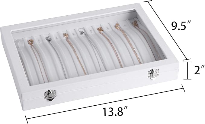 Frebeauty 15 Hooks Necklace Tray,Neckalce Organizer with Clear Lid,Velvet Necklace Holder Box,Jewelry Organizer for Pendants 