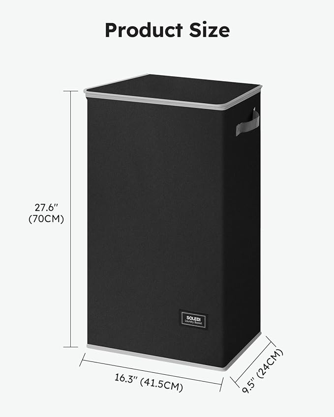 SOLEDI Slim Laundry Hamper with Lid, Narrow Laundry Basket with Removable Bags, Dirty Clothes Hamper with handle, Small Hampe