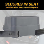 Big Plastic Console for Cars, Trucks, Minivans, SUVs with 2 Adjustable Drink Cup Holders pad Book Holder, Back Bench and Front Seat or Floor Middle Console Universal Vehicle Organizer Grey