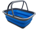 SAMMART 9.2L (2.37Gallon) Collapsible Tub with Handle - Portable Outdoor Picnic Basket/Crater - Foldable Shopping Bag - Space Saving Storage Container (1, Dark Grey/Blue)