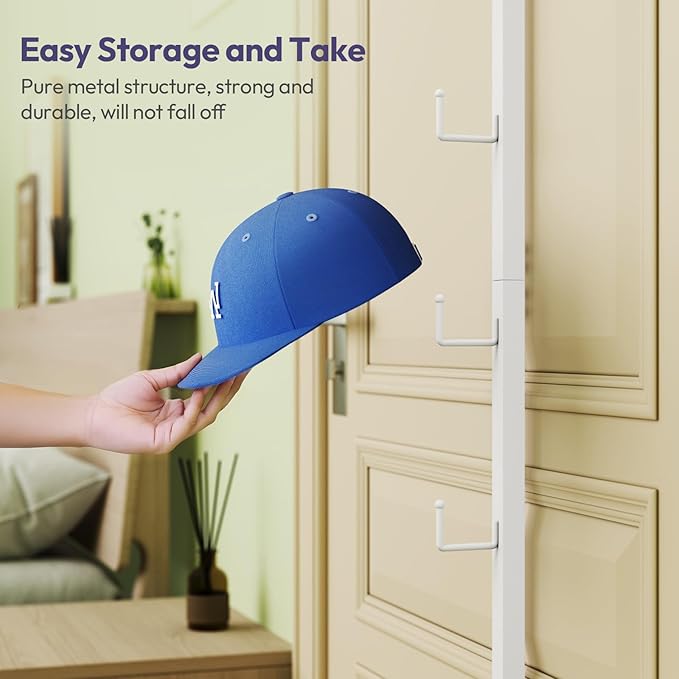 SWTYMIKI Over Door Hat Organizer - 2 Packs Metal Wall Mounted Hat Rack with 16 Hooks Design, Hanging Baseball Cap Organizer S