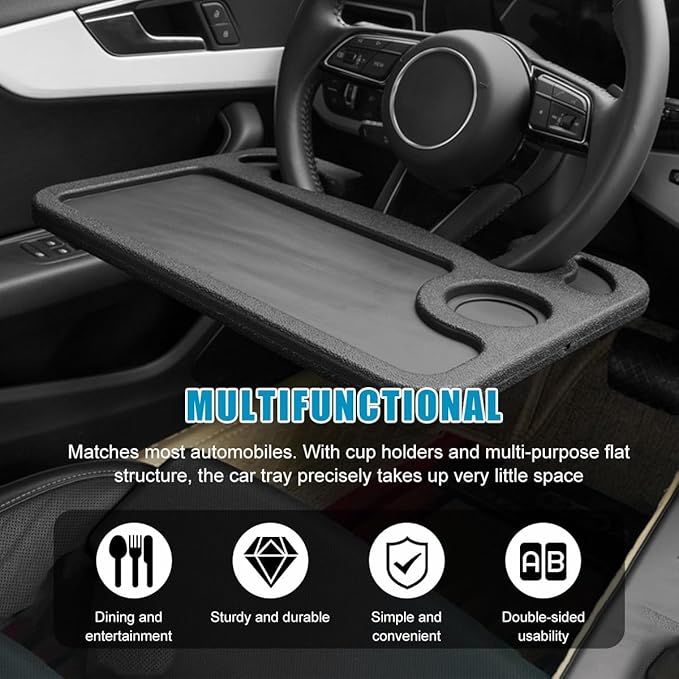 1 Pack Steering Wheel Tray for Dodge Ram 1500/2500/3500 Crew Cab 2013-2018, Portable Car Desk for Laptop Eating Auto Table Food Holder Black