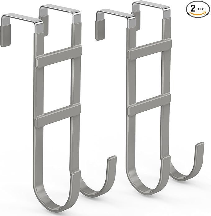 FYY Over The Door Hooks - 2 Pack Heavy Duty Dual-Hook Organizer Hanger with Non-Slip Rubber for Towels, Clothes, Hats & Bags 