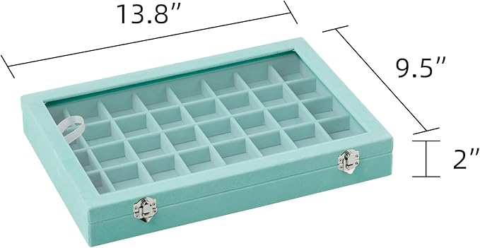 Frebeauty 40 Grid Jewelry Tray,Adjustable Earring Holder Organizer with Glass Lid,Velvet Drawer Jewelry Organizer for Rings,S