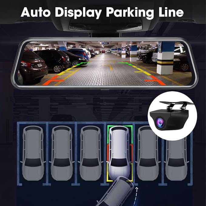 Upgraded 10'' Rear View Mirror Camera Mirror Dash Cam Front and Rear 1080P Backup Camera Full Touch Screen w Loop Recording, 