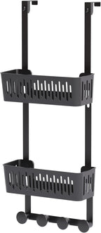 Zenna Home SnugFit Over the Door Caddy Organizer with 2 Storage Baskets and 4 Hooks, Over Door Hanging Organizer for Bathroom