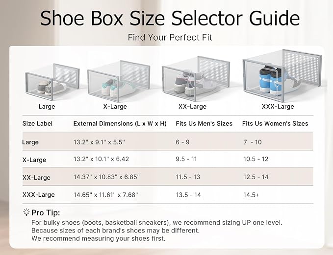 Kuject XX-Large Shoe Storage Boxes Organizers Clear Plastic Stackable 12 Pack, Shoe Rack & Holder Substitute, Sneaker Contain