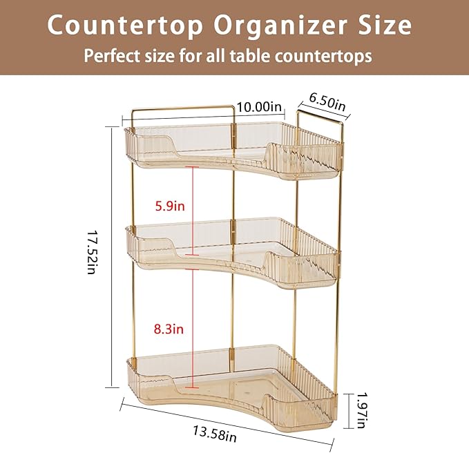 shuang qing 3-Tier Corner Bathroom Counter Organizer – Classic Storage Shelf for Makeup, Perfume & Toiletries, Space-Saving C