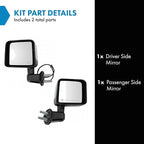 TRQ Driver and Passenger Side Power Heated Chrome Mirror Set Smooth Housing Compatible with 2015-2017 Jeep Wrangler 2018 Wran