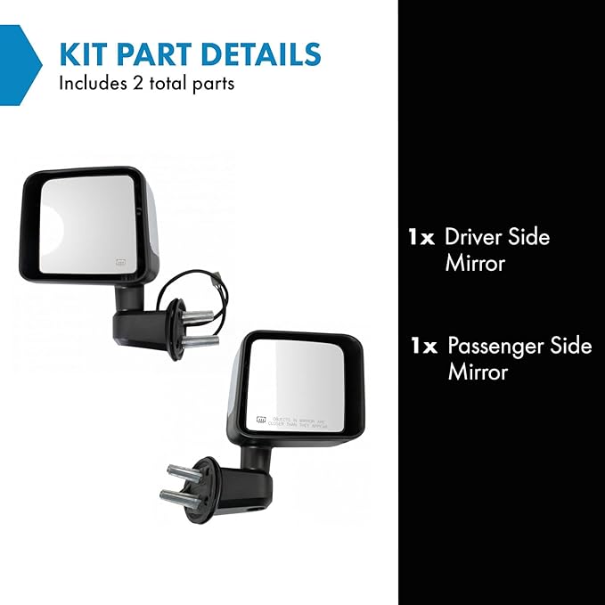 TRQ Driver and Passenger Side Power Heated Chrome Mirror Set Smooth Housing Compatible with 2015-2017 Jeep Wrangler 2018 Wran