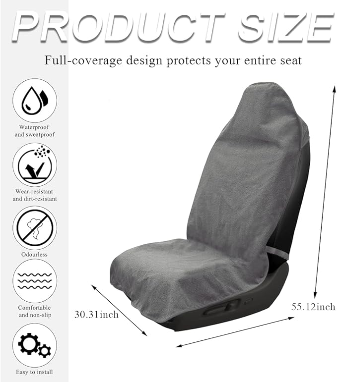 Waterproof Car Towel Seat Cover, Sweating Non-Slip Premium Towel Carseat Cover Protector, Universal Soft Machine Washable Car