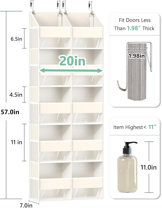 UVIAHOMI Heavy Duty Over The Door Organizer 5 Tiers, Extra Large Behind Door Storage of 10 Big Front & 10 Mesh Pockets, 80lb 