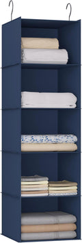 Hanging Closet Organizer and Storage 5-Shelf, Easy Mount Foldable Hanging Closet Wardrobe Storage Shelves, Clothes Handbag Sh