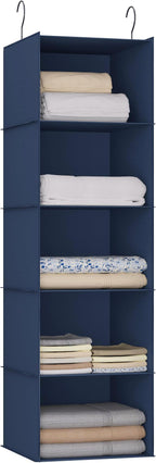 Hanging Closet Organizer and Storage 5-Shelf, Easy Mount Foldable Hanging Closet Wardrobe Storage Shelves, Clothes Handbag Sh