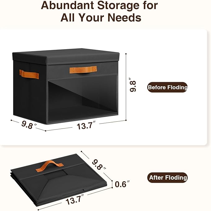 Homsorout Large Storage Bins with Lids - 4 Pack Foldable Decorative Organizers with Clear Windows & Handles, Cube Storage Org