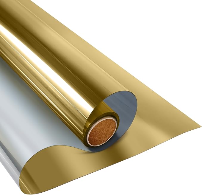 KESPEN Window Film One Way Reflective Daytime Privacy Heat Blocking Anti UV Mirror Window Tint for Home and Office, Gold-Silver, 35.4 Inch X 6.5 Feet
