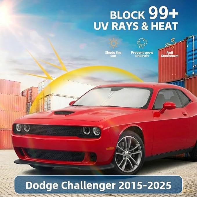 Windshield Sun Shade for Dodge Challenger 2015-2023 Sunshade Front Window Shade Custom Fit Challenger Accessories Sun Visor Foldable Shade Blocks UV Rays Accessories