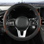 Car Steering Wheel Cover, Leather Steering Wheel Cover Brown Universal 14.5-15 Inch Microfiber Leather Anti-Slip Breathable A