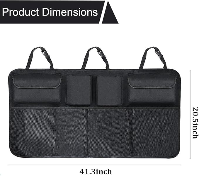 Car Trunk Organizer, Large Capacity 600D Oxford Cloth Vehicle Storage Bag with 8 Pocekt, Automotive Backseat Hanging Cargo