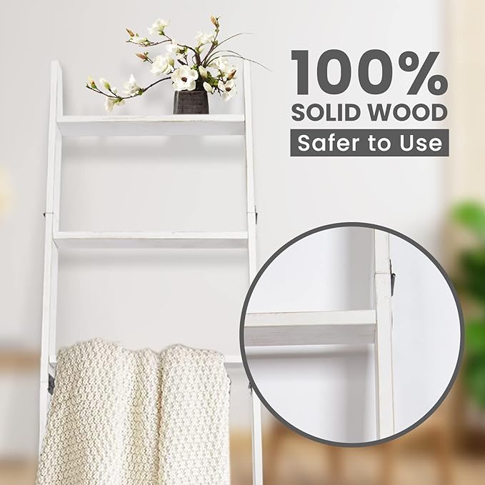6-Tier Blanket Ladder – 5.5 Ft Wall Leaning Quilt Rack, Farmhouse Blanket Storage for Living Room, Bedroom & Bathroom – Rusti