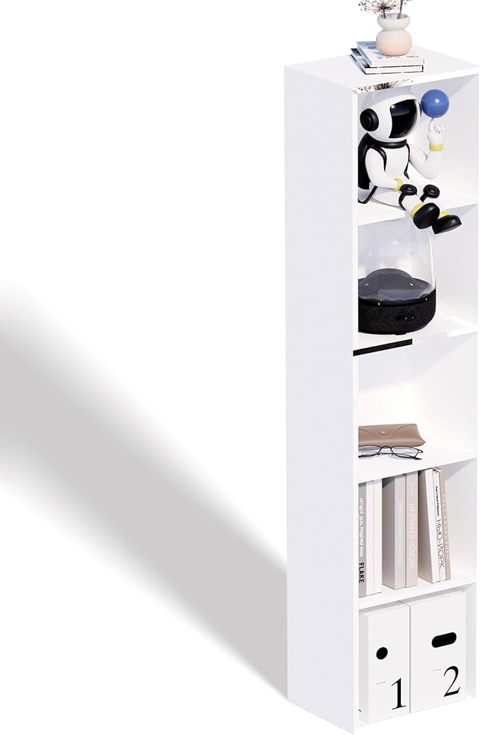 5 Cube Storage Organizer,Wooden 5-Tier Open Shelf Bookshelf,Versatile Storage Cubes for Living Room，Bedroom,Home Office, (Whi
