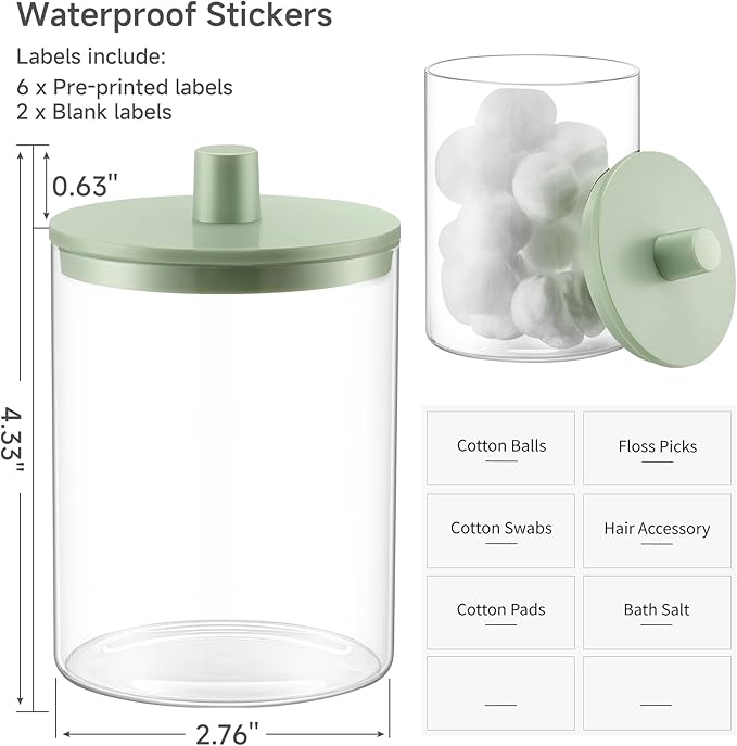 TIPGO Glass Qtip Holder Dispenser for Bathroom - 10 oz Clear Canister Apothecary Jar for Cotton Swabs, Balls, Pads, Floss Pic