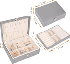 Voova Jewelry Box Organizer for Women Girls,2 Layer Large Men Jewelry Storage Case, PU Leather Display Jewellery Holder with 