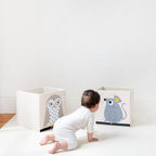 3 Sprouts Toy Storage Organizer: Toy Box Cube Organizer for Playroom, Nursery - Foldable Storage Bin - Owl