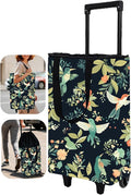 Foldable Rolling Bag, Portable Small Shopping Cart with Wheels, Collapsible Shopping Tote with Stylish Pattern for Market & Grocery Runs–Gift for Women & Seniors, Expandable L, Hummingbird