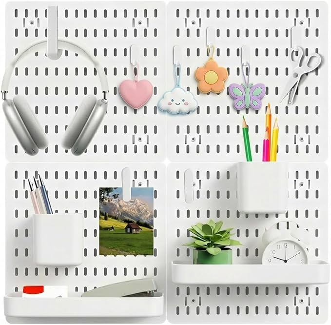 White Pegboard Combination Kit, Wall Organizer Pegboard, Modular Hanging, Peg Boards and Accessories Modular Hanging, Garage 