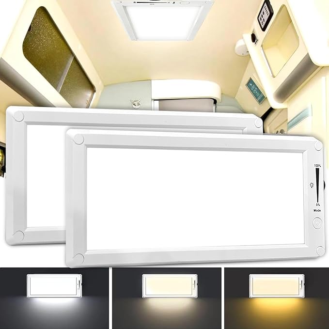 2 Pack RV Lights Interior,3 Color RV LED Super Bright Fixture,12V RV Ceiling Dome Light with ON/Off Dimmable Switch Energy Saving for RV/Camper/Car/Trailer/Boat