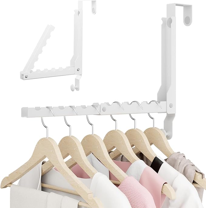 Over The Door Hanger Folding Clothes Drying Rack, Double Fold Hanging Door Hooks Coat Rack with Hooks for Indoor Laundry Room