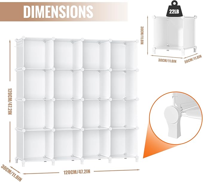 Neprock 16 Cubby Storage Organizer, Closet Clothes Storage Organizer, Cube Shelves Closet Organizers and Storage Shelves for 