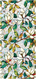 Retro Flower Window Privacy Film,Stained Glass Decals White Mangnolia Privacy Rainbow Decals Living Room Sun Blocking Decor Removable Static Cling Stickers,16.93x39.37inch