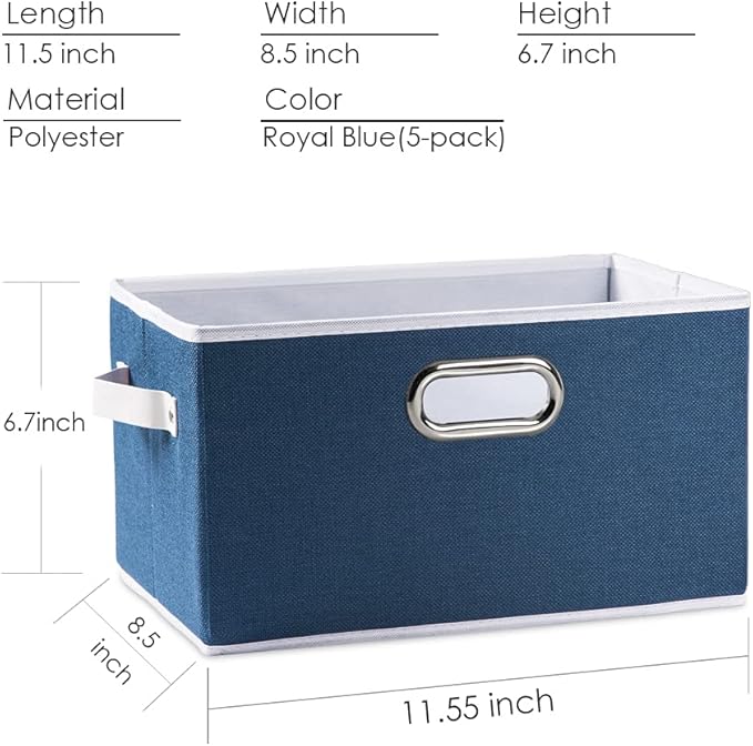 PRANDOM Fodable Storage Baskets for Closet [5-pack] Decorative Fabric Storage Bins Cubes with Leather/Metal Handles for Shelv