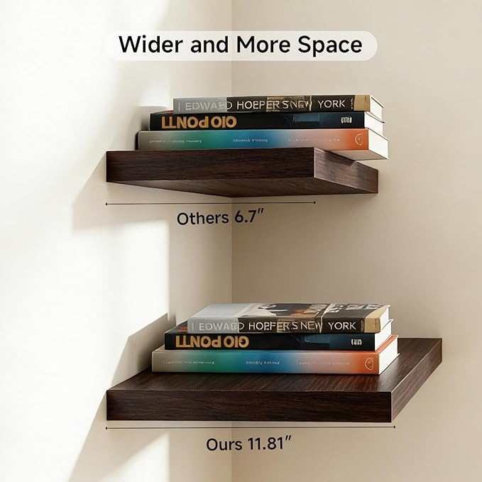 INHABIT UNION 17.5in Floating Shelves for Wall, Wall Mounted Shelves for Decor Storage Set of 2, Floating Shelf for Bedroom, 