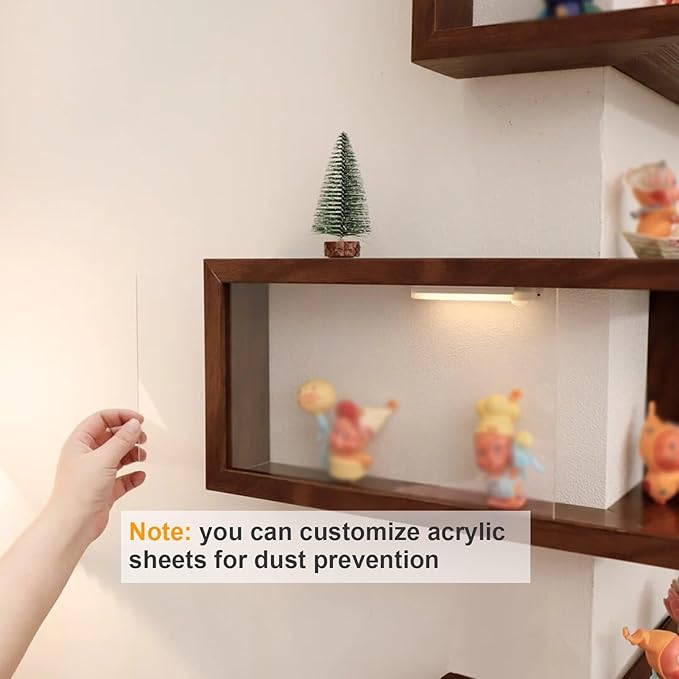 Corner Shelf Wall Mounted, Set of 3 Floating Shelves, 90° Coner Wooden Storage Rack for Ornaments Figurines Collectibles Disp